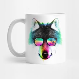 Color wolf with glasses Mug